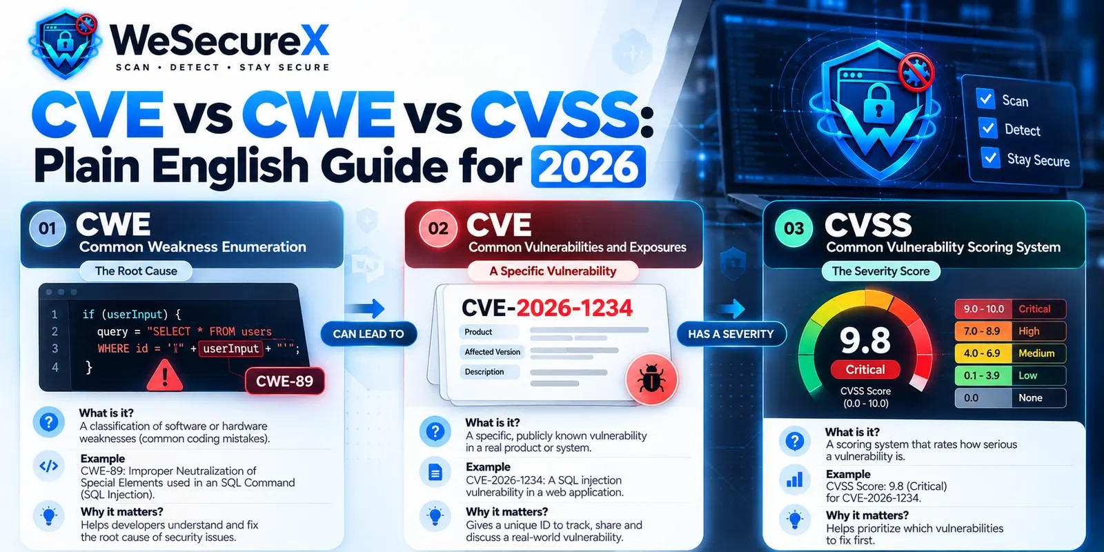 CVE vs CWE vs CVSS: Plain English Guide for 2026